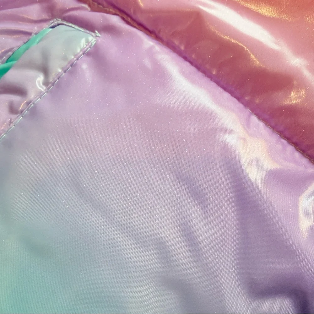 NWT-Girls Justice Sparkle Sherpa Classic Puffer Jacket Faux Fur Hood Sz 5/6 XS